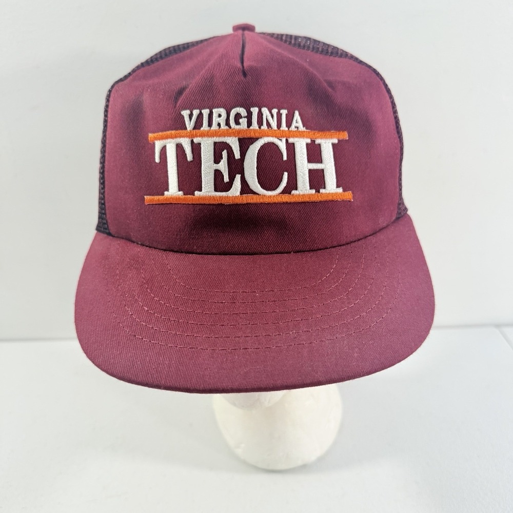 Vintage 80s Virginia Tech‎ Hokies Snapback Cap Hat Square Trucker OSFA Rare USA
